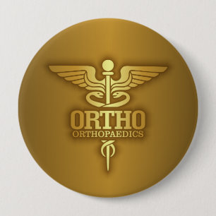 Gold Caduceus (ORTHO) 4 Inch Round Button