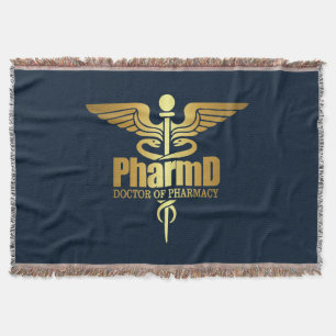 Gold Caduceus (PharmD) Throw Blanket