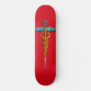 GOLD CADUCEUS, Red Skateboard
