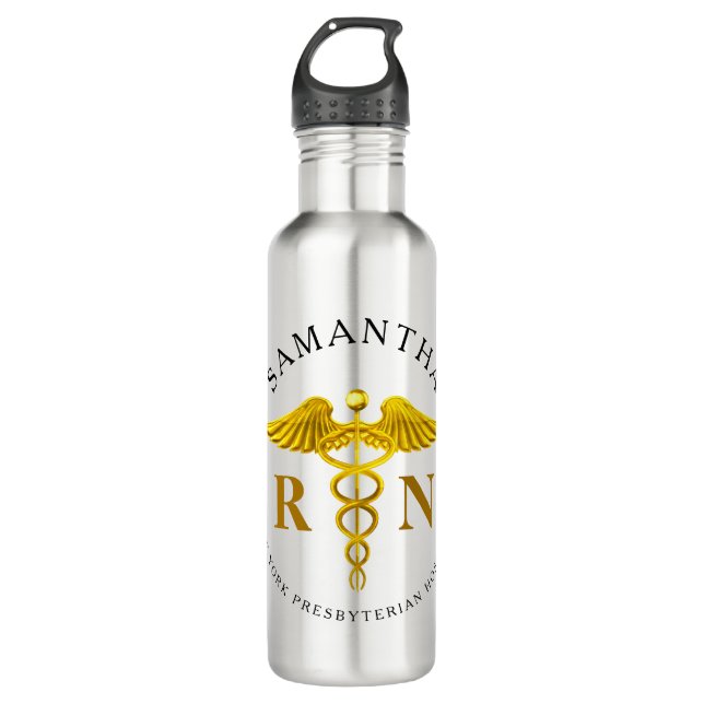 Gold Caduceus Registered Nurse Name 710 Ml Water Bottle (Front)