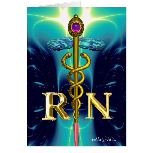 GOLD CADUCEUS REGISTERED NURSE SYMBOL Aqua Blue (Front)