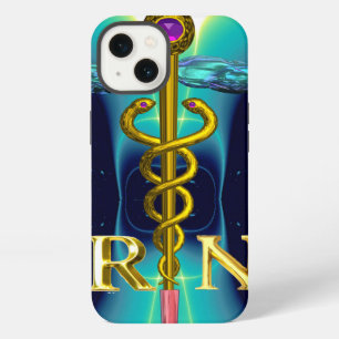 GOLD CADUCEUS REGISTERED NURSE SYMBOL Aqua Blue iPhone 13 Case