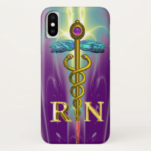 GOLD CADUCEUS REGISTERED NURSE SYMBOL Blue Purple Case-Mate iPhone Case