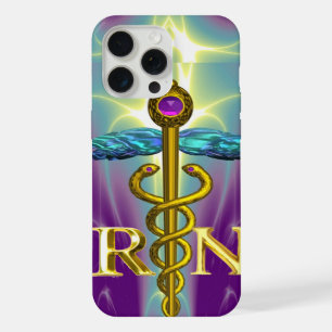 GOLD CADUCEUS REGISTERED NURSE SYMBOL Blue Purple iPhone 15 Pro Max Case