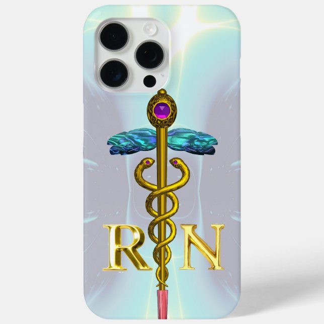 GOLD CADUCEUS REGISTERED NURSE SYMBOL Light Blue Case-Mate iPhone Case (Back)