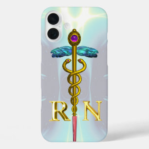 GOLD CADUCEUS REGISTERED NURSE SYMBOL Light Blue iPhone 16 Plus Case