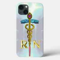 GOLD CADUCEUS REGISTERED NURSE SYMBOL Light Blue