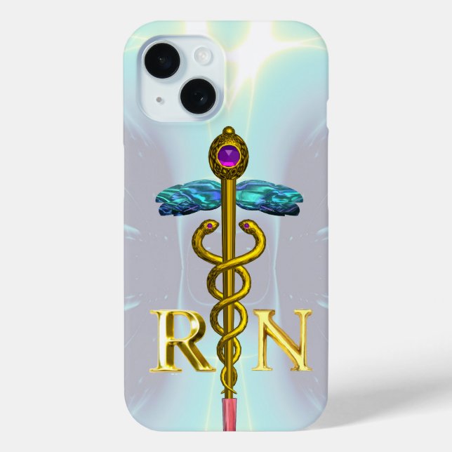 GOLD CADUCEUS REGISTERED NURSE SYMBOL Light Blue Case-Mate iPhone Case (Back)