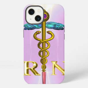 GOLD CADUCEUS REGISTERED NURSE SYMBOL Light Pink iPhone 13 Case