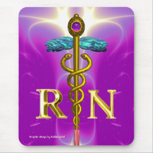 GOLD CADUCEUS REGISTERED NURSE SYMBOL Pink Fuchsia Mouse Pad