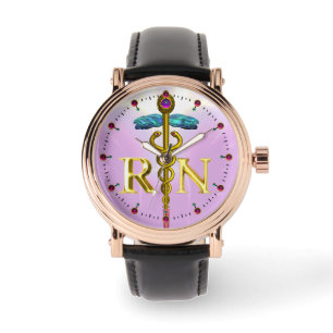 GOLD CADUCEUS REGISTERED NURSE SYMBOL / Pink,Lilac Watch