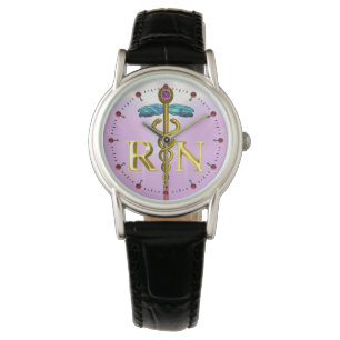 GOLD CADUCEUS REGISTERED NURSE SYMBOL / Pink,Lilac Watch