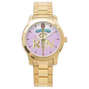 GOLD CADUCEUS REGISTERED NURSE SYMBOL / Pink,Lilac Watch