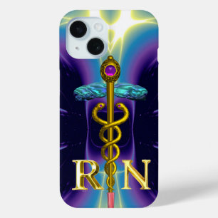 GOLD CADUCEUS REGISTERED NURSE SYMBOL Purple Blue iPhone 15 Case