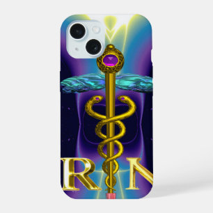 GOLD CADUCEUS REGISTERED NURSE SYMBOL Purple Blue iPhone 15 Case