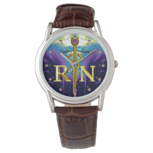 GOLD CADUCEUS REGISTERED NURSE SYMBOL Purple Blue Watch