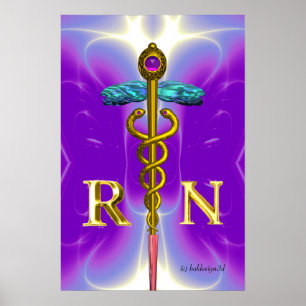 GOLD CADUCEUS REGISTERED NURSE SYMBOL,Purple Poster