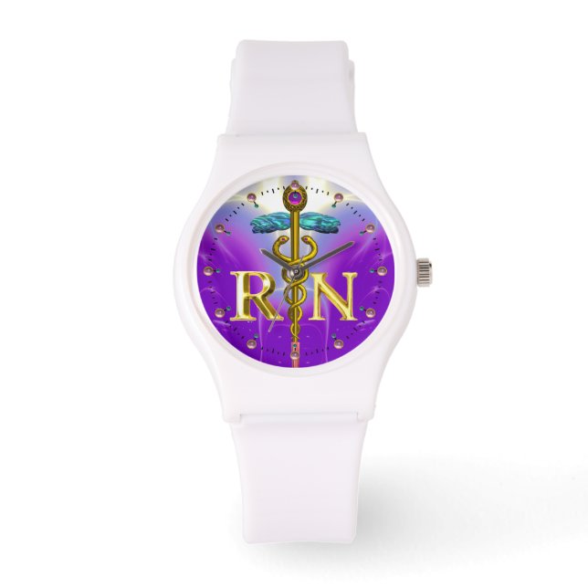 GOLD CADUCEUS REGISTERED NURSE SYMBOL /Purple Watch (Front)