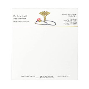 Gold Caduceus & Stethoscope with Heart Medical Notepad