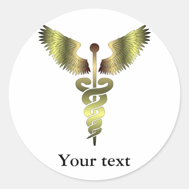 Gold Caduceus symbol Classic Round Sticker (Front)