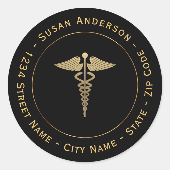 Gold Caduceus Symbol Return Address Label (Front)