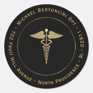 Gold Caduceus Symbol Return Address Label