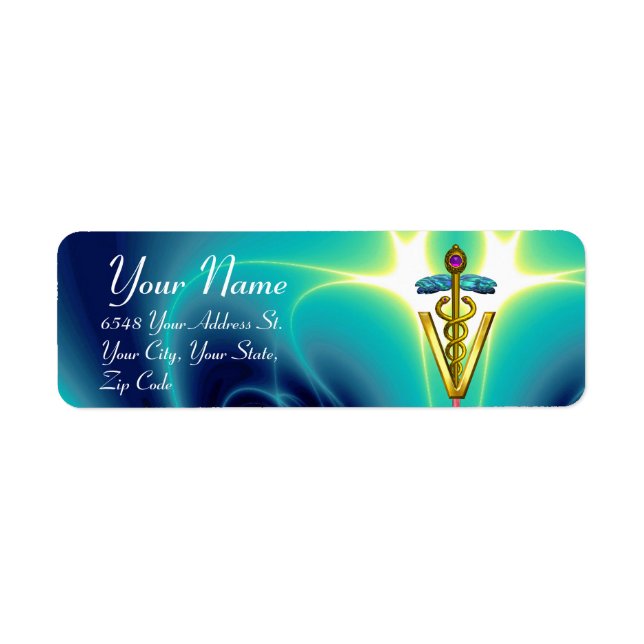 GOLD CADUCEUS VETERINARY SYMBOL, aqua blue,teal (Front)