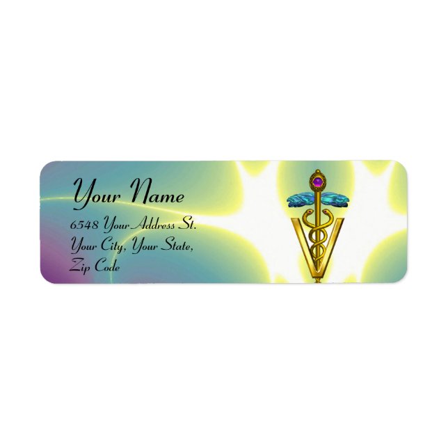 GOLD CADUCEUS VETERINARY SYMBOL Blue Green (Front)