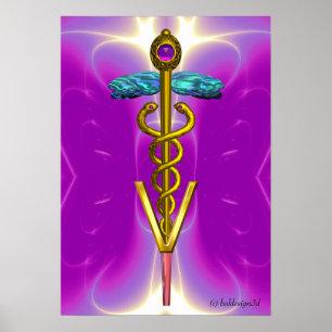 GOLD CADUCEUS VETERINARY SYMBOL Pink Fuchsia Poster