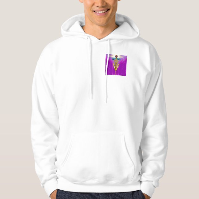 GOLD CADUCEUS VETERINARY SYMBOL,Pink Fuchsia Waves Hoodie (Front)