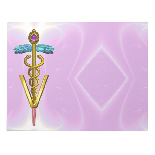 GOLD CADUCEUS VETERINARY SYMBOL,Pink Lilac Notepad (Front)