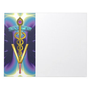 GOLD CADUCEUS VETERINARY SYMBOL, Purple Blue Notepad