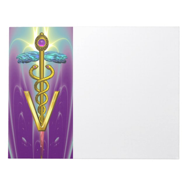 GOLD CADUCEUS VETERINARY SYMBOL, Purple Teal Notepad (Front)