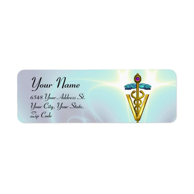 GOLD CADUCEUS VETERINARY SYMBOL Teal Blue (Front)