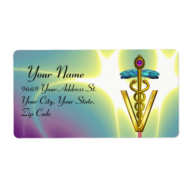 GOLD CADUCEUS VETERINARY SYMBOL Teal Blue (Front)