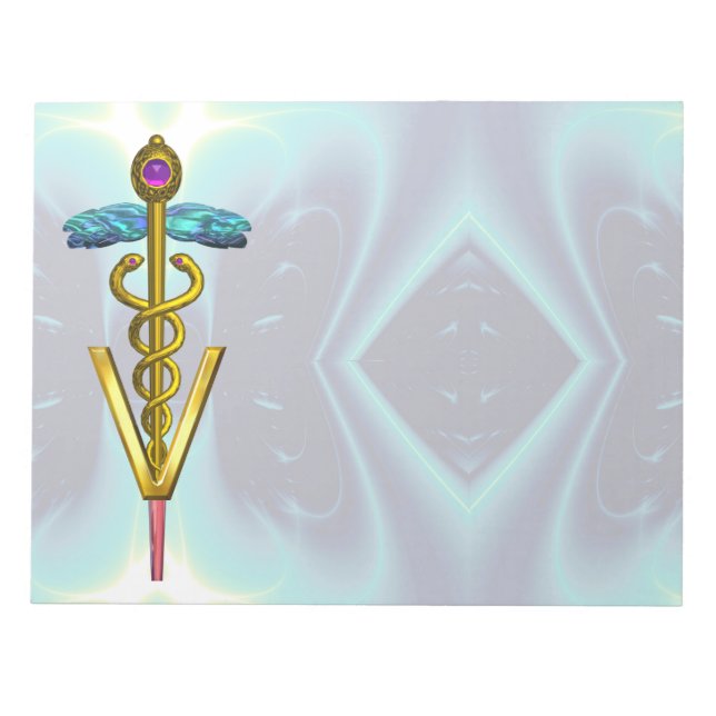 GOLD CADUCEUS VETERINARY SYMBOL, Teal Blue Notepad (Front)