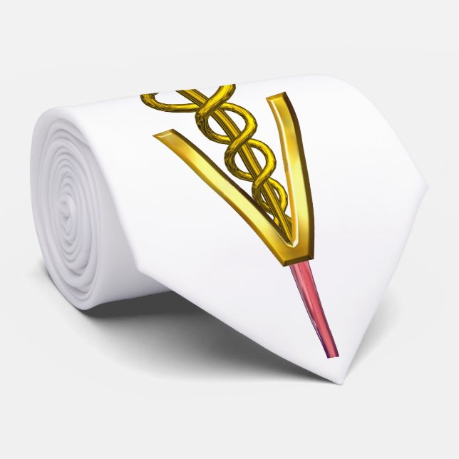 GOLD CADUCEUS VETERINARY SYMBOL,White Tie (Rolled)
