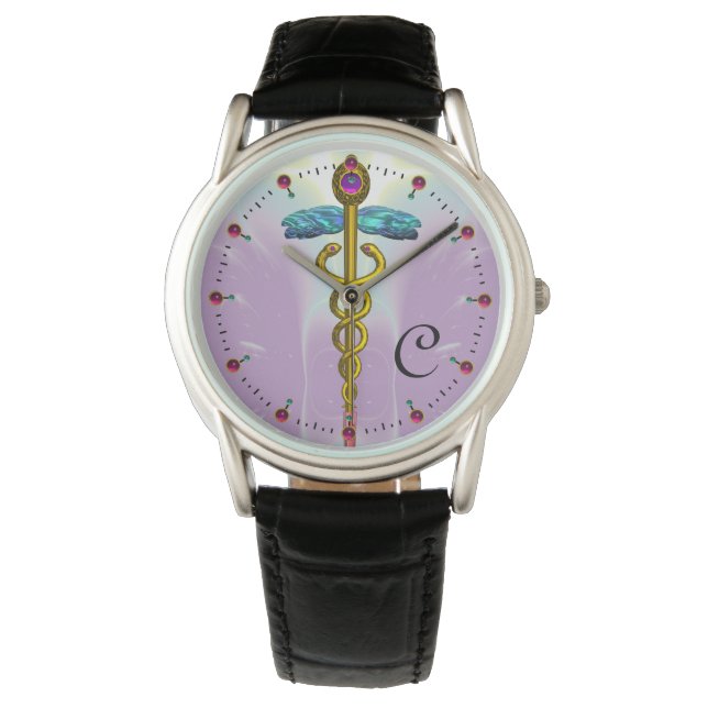 GOLD CADUCEUS WITH CELTIC KNOTS MONOGRAM Lilac Watch (Front)