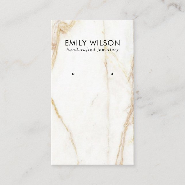 GOLD CALACATTA MARBLE TEXTUR STUD EARRING DISPLAY BUSINESS CARD (Front)