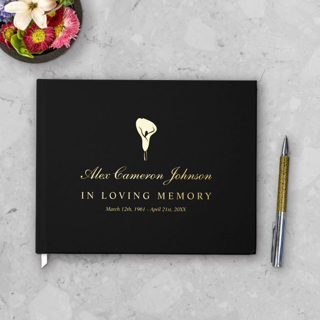 Gold Calla Lily Black In Loving Memory Guest Book (Creator Uploaded)