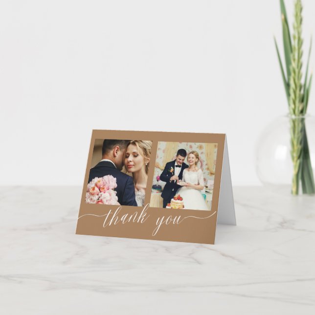 Gold Calligraphie 3 photo mariage merci cartes (Devant)