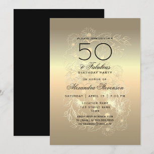 Gold Calligraphy 50th Birthday Invitation