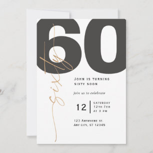 Gold Calligraphy 60th Birthday Invitation