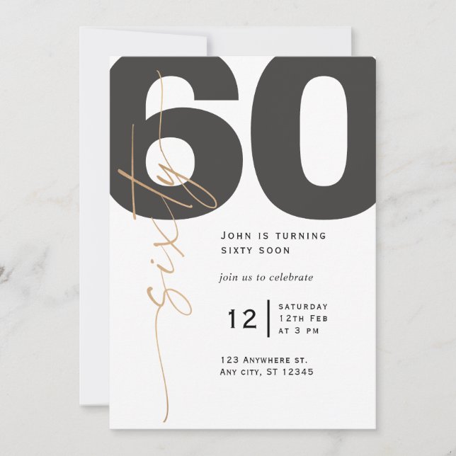 Gold Calligraphy 60th Birthday Invitation (Front)