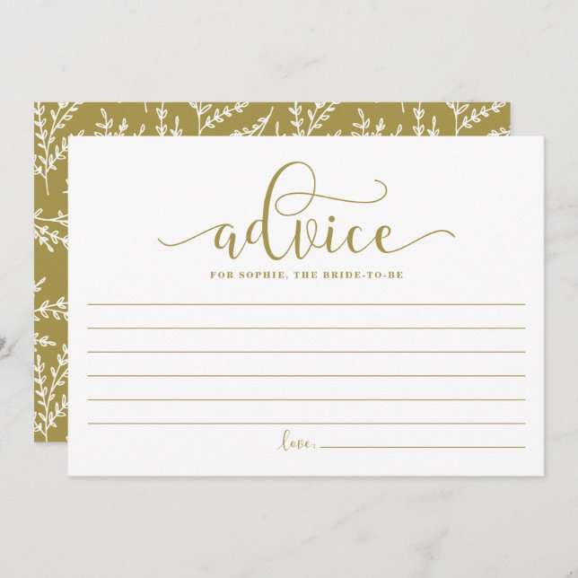 Gold Calligraphy Adivce for the Bride to Be Advice Card (Front/Back)