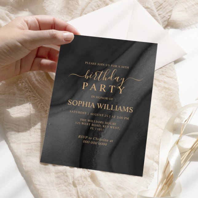 Gold Calligraphy & Black Birthday Party Invitation (Creator Uploaded)