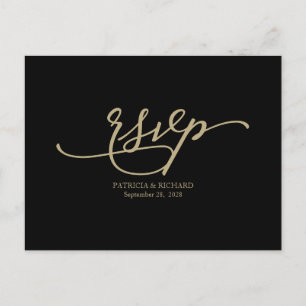 Gold Calligraphy Black Wedding RSVP Postcard