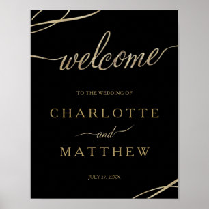 Gold Calligraphy Black Welcome Wedding Poster