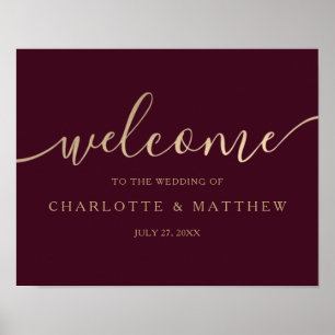 Gold Calligraphy Bourgogne Bienvenue Poster Mariag