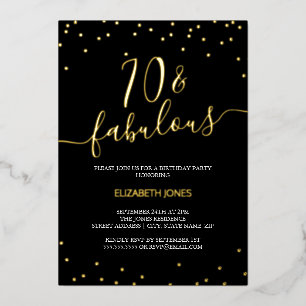 Gold Calligraphy Confetti 70th Fabulous Birthday